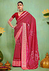 Bandhej Printed Art Silk Saree in Fuchsia
