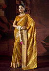 Bandhej Printed Art Silk Saree in Mustard