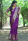 Bandhej Printed Art Silk Saree in Purple