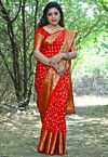 Bandhej Printed Art Silk Saree in Red