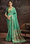 Bandhej Printed Art Silk Saree in Teal Green
