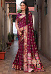 Bandhej Printed Art Silk Saree in Wine