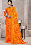 Bandhej Printed Chiffon Saree in Mustard