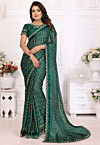 Bandhej Printed Chinon Chiffon Saree in Dark Green