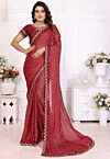 Bandhej Printed Chinon Chiffon Saree in Maroon
