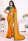 Bandhej Printed Chinon Chiffon Saree in Mustard
