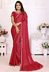 Bandhej Printed Chinon Chiffon Saree in Red