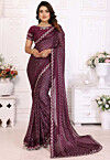 Bandhej Printed Chinon Chiffon Saree in Violet