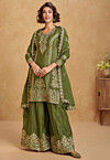Bandhej Printed Chinon Crepe Pakistani Suit in Olive Green