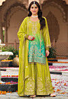Bandhej Printed Chinon Silk Pakistani Suit in Shaded Green