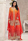 Bandhej Printed Chinon Silk Pakistani Suit in Orange 