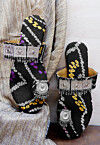 Bandhej Printed Crepe Kolhapuris in Black
