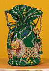 Bandhej Printed Crepe Potli Bag in Green