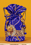 Bandhej Printed Crepe Potli Bag in Royal Blue