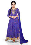 Bandhej Printed Georgette Abaya Style Suit in Royal Blue