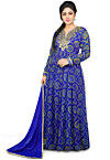 Bandhej Printed Georgette Abaya Style Suit in Royal Blue