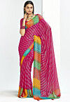 Bandhej Printed Georgette Brasso Saree in Fuchsia