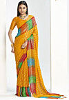 Bandhej Printed Georgette Brasso Saree in Mustard