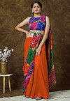 Bandhej Printed Georgette Crop Top in Multicolor and Orange