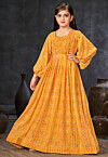 Bandhej Printed Georgette Gown in Mustard