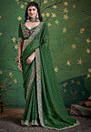 Bandhej Printed Georgette Saree in Green