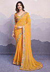 Bandhej Printed Georgette Saree in Mustard