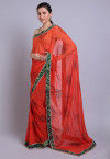 Bandhej Printed Georgette Saree in Orange