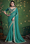 Bandhej Printed Georgette Saree in Teal Green