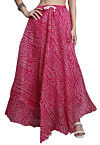 Bandhej Printed Kota Doria Skirt in Magenta