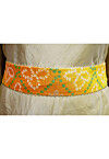 Bandhej Printed Kota Silk Adjustable Waist Belt in Yellow and Orange