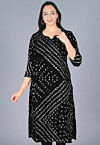 Bandhej Printed Kota Silk Straight Kurta in Black