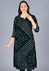 Bandhej Printed Kota Silk Straight Kurta in Dark Green