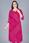 Bandhej Printed Kota Silk Straight Kurta in Fuchsia