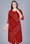 Bandhej Printed Kota Silk Straight Kurta in Maroon