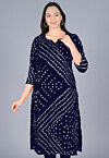 Bandhej Printed Kota Silk Straight Kurta in Navy Blue