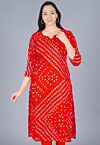 Bandhej Printed Kota Silk Straight Kurta in Red