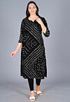 Bandhej Printed Kota Silk Straight Kurta Set in Black