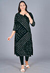 Bandhej Printed Kota Silk Straight Kurta Set in Dark Green