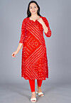 Bandhej Printed Kota Silk Straight Kurta Set in Red