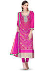 Bandhej Printed Pure Chinon Crepe Straight Suit in Fuchsia