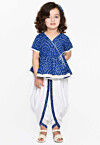 Bandhej Printed Pure Cotton Peplum Style Top Set in Blue