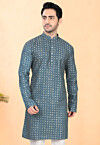 Bandhej Printed Rayon Kurta in Dusty Blue