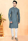 Bandhej Printed Rayon Kurta Set in Dusty Blue