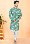 Bandhej Printed Rayon Kurta Set in Green