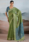 Bandhej Printed Viscose Cotton Saree in Light Green