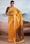 Bandhej Printed Viscose Cotton Saree in Mustard