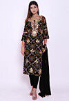 Bandhej Pure Chinon Crepe Straight Suit in Black