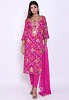 Bandhej Pure Chinon Crepe Straight Suit in Magenta