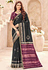Batik Printed Art Silk Saree in Black