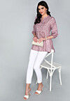 Batik Printed Cotton A Line Kurti in Old Rose